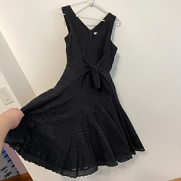 REBECCA TAYLOR Tie Embroidered Gauze Dress Black Geo Eyelet Boho Midi Fit Flare - Picture 9 of 16